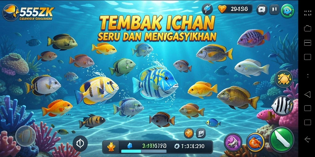 Tampilan gameplay menembak ikan yang mendebarkan di 555ZK.