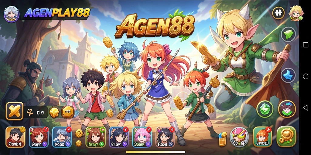 Screenshot gameplay AGENPLAY88 menampilkan aksi karakter Anime yang penuh warna.