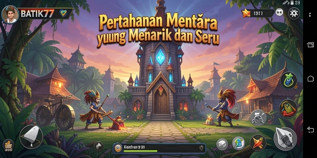 Tangkapan layar gameplay yang menampilkan pertempuran menara pertahanan yang seru.