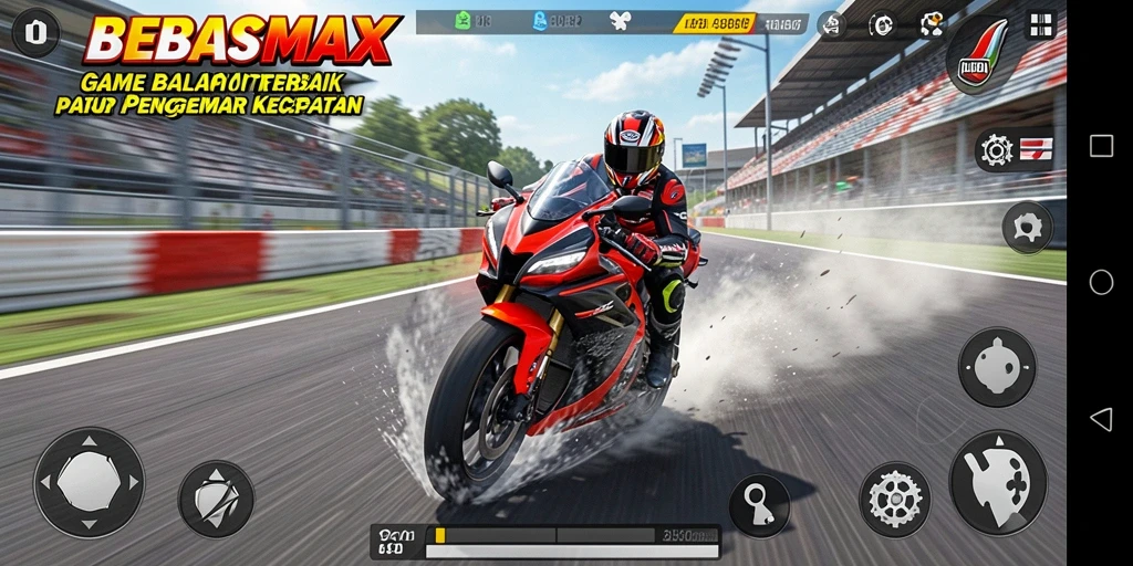 Screenshot BEBASMAX menampilkan adegan balap motor yang mendebarkan.