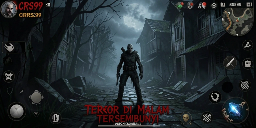 Screenshot gameplay CRS99 menampilkan kegelapan dan ketegangan yang mendalam.