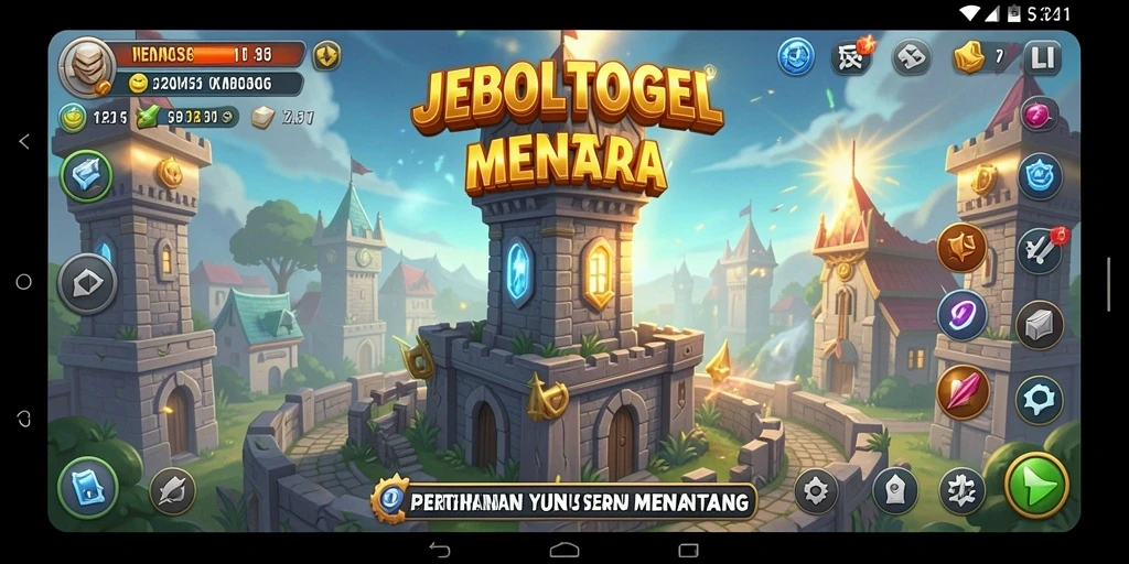 Tampilan seru gameplay JEBOLTOGEL dengan menara bertahan.