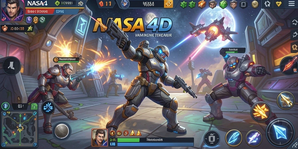 Screenshot gameplay NASA4D menampilkan pertarungan seru antar tim.