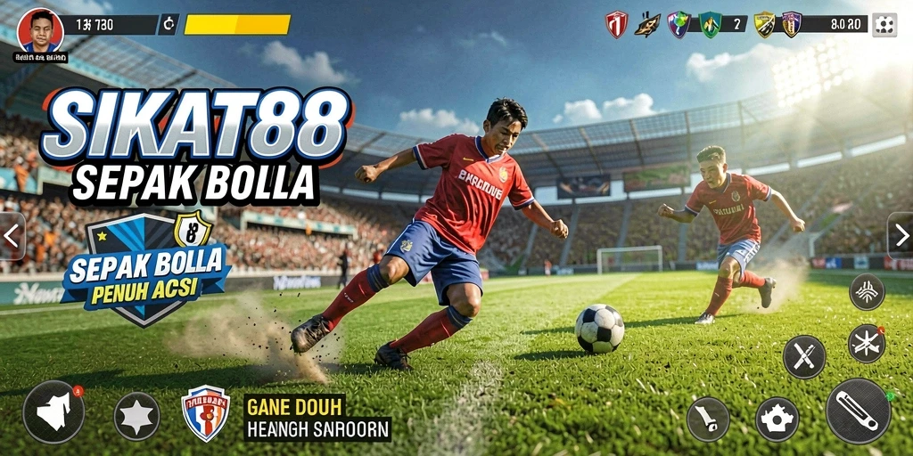 Tangkapan layar gameplay SIKAT88 menampilkan aksi seru di lapangan sepak bola.